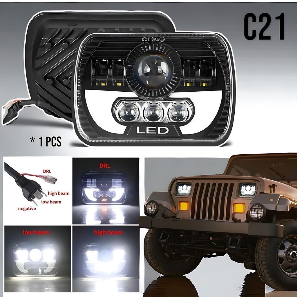Lampu Daymaker Depan Kotak LED C21 5X7 Inch Socket H4 MotoLine