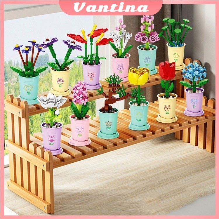 Mainan Balok Diy Buket Bunga / Balok Flowers Bunga Pot Tanaman Mini Blok Bangunan Mainan Edukatif Diy Balok Bricks Buket/Lucky Flower Bouquet Blok Bangunan Partikel Tanaman Buket