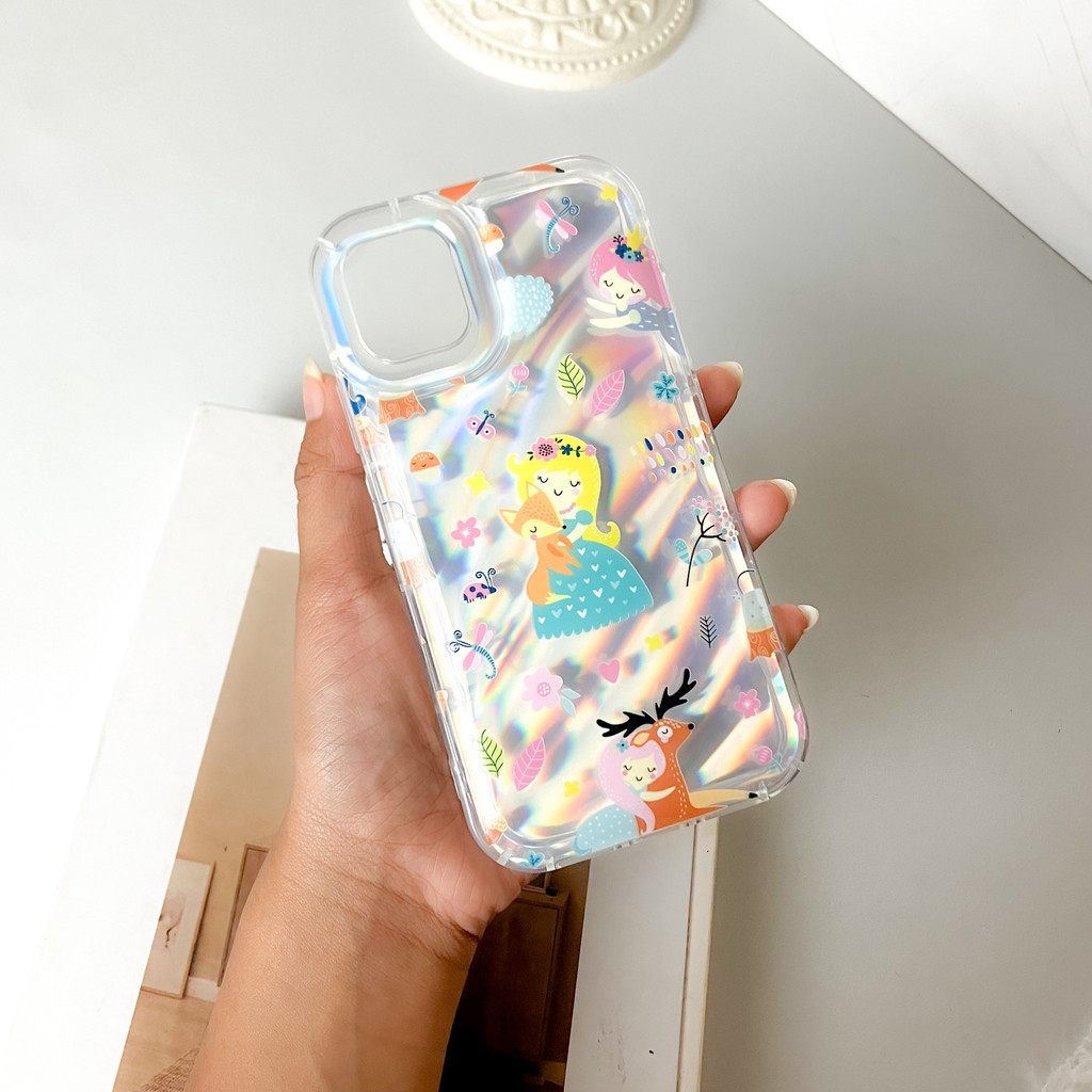 [SatSet.ind] Hologram SoftCase Dazzle 3D Wave Case Motif Foxy Princess Compatible with iPhone 7 8 Pl