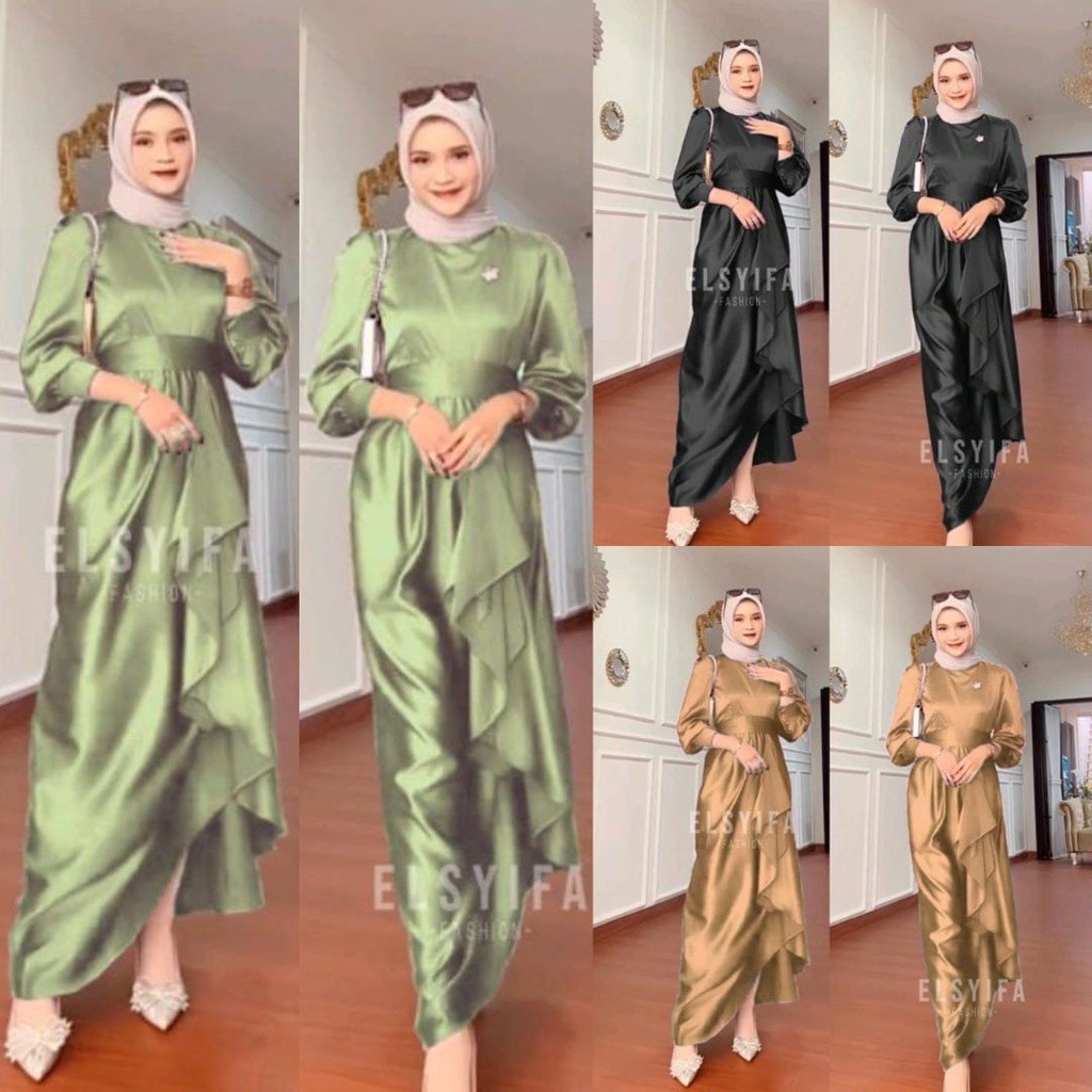 JUSI DRESS SATIN POLOS SIMPEL GAMIS LEBARAN MODEL TERBARU 2023 REMAJA DRESS KONDANGAN HIJAB ELEGAN G