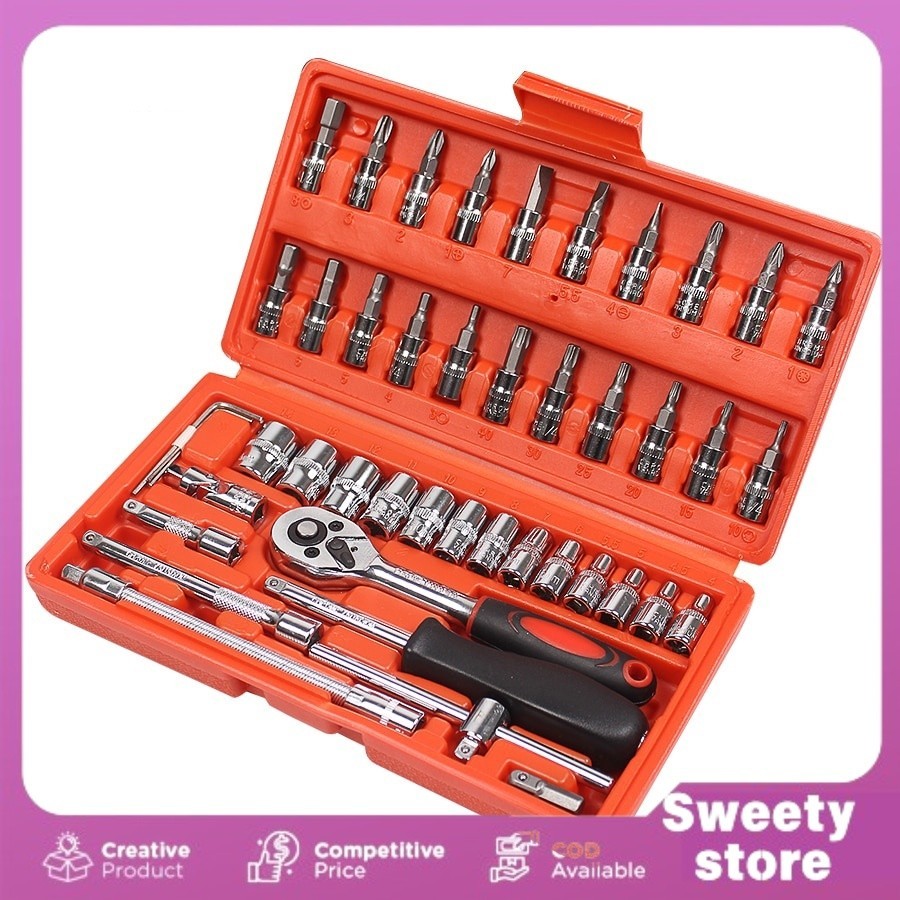 46 In1 Kunci Pas Shock Sok /ALAT REPAIR TOOL LENGKAP SOCKET TOOL KIT PAS RING L MOTOR MOBIL  KOMPLIT