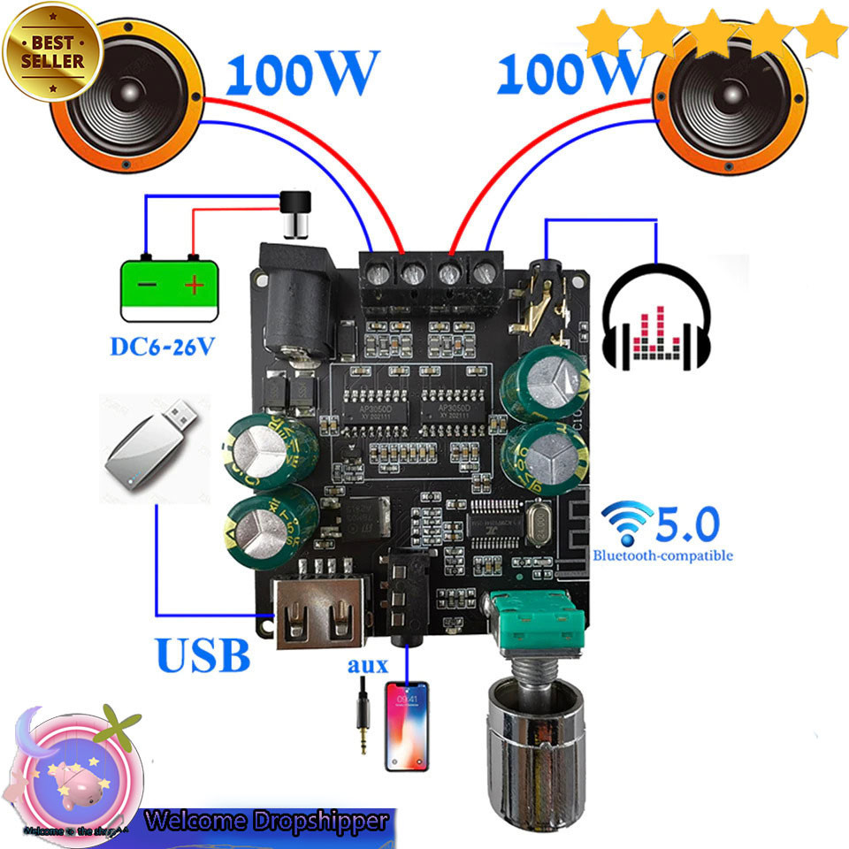 Sinilink XINYI Audio Amplifier Bluetooth 5.0 Class D 2x100W