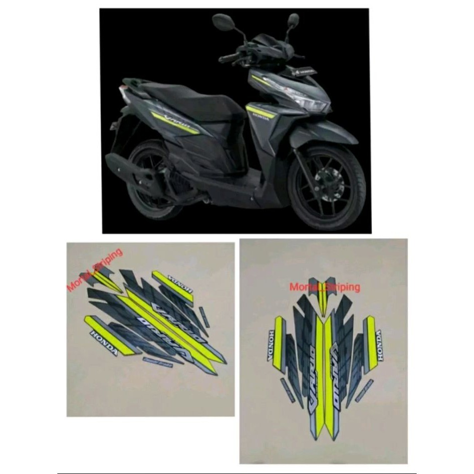 STIKER STRIPING LIS BODY VARIO TECHNO 125 LED TAHUN 2017 WARNA HITAM ABU HIJAU TERBAIKKK