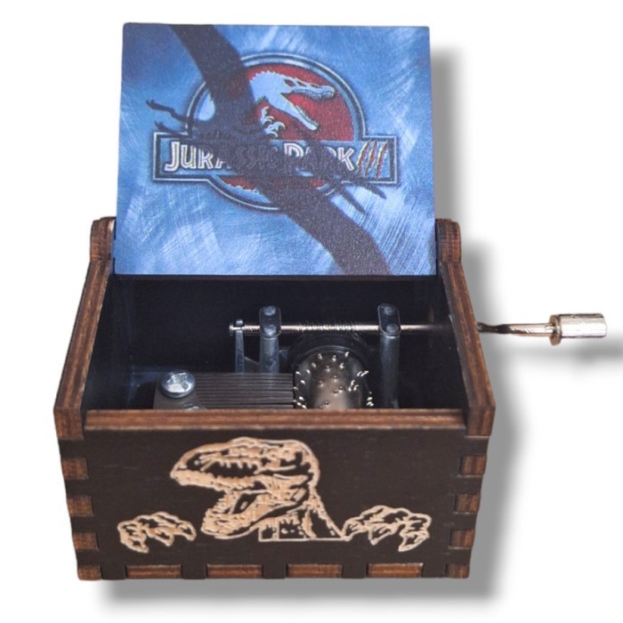 (NEW) -Music Box Jurassic Park Kotak Musik Kayu Hadiah Unik - Hitam W01