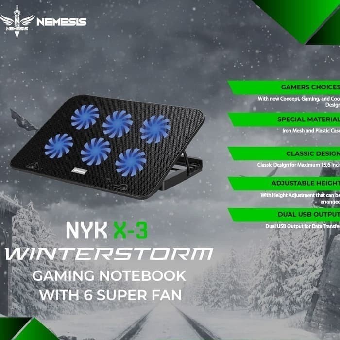 Fan Cooler Laptop / NYK Nemesis Cooling Pad X3 Winterstorm 6 Led Fan