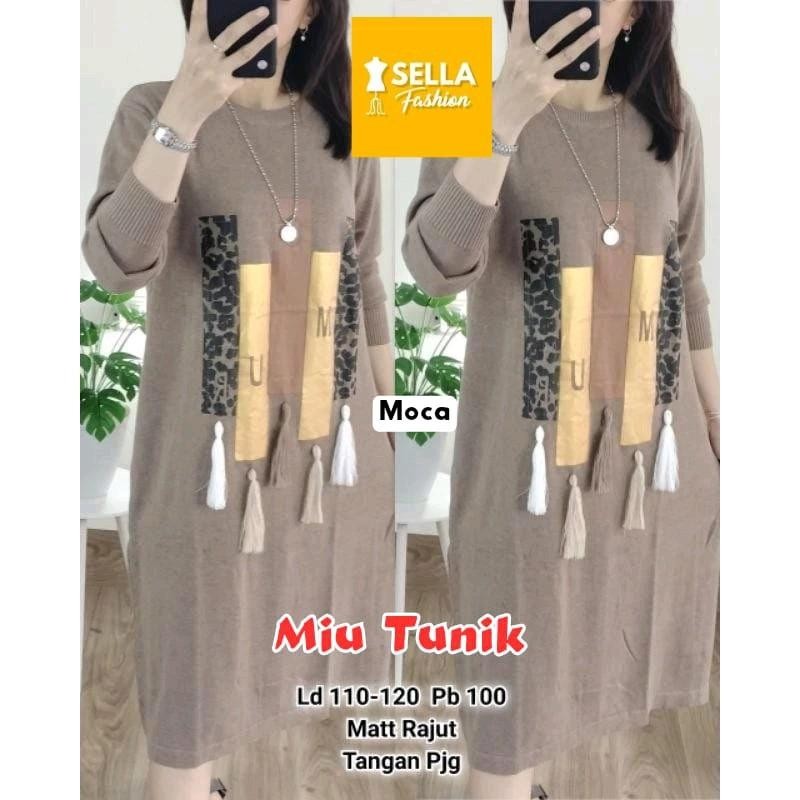 Miu Tunik Rajut Import Motif Abstrak Stretch Premium
