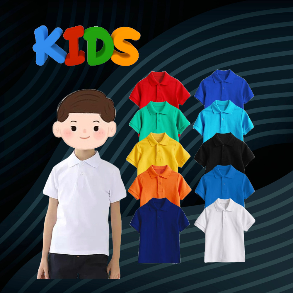 KAOS POLO SHIRT ANAK LAKI LAKI PEREMPUAN UNISEX BAJU LENGAN PENDEK KERAH POLOS WARNA HITAM PUTIH COK