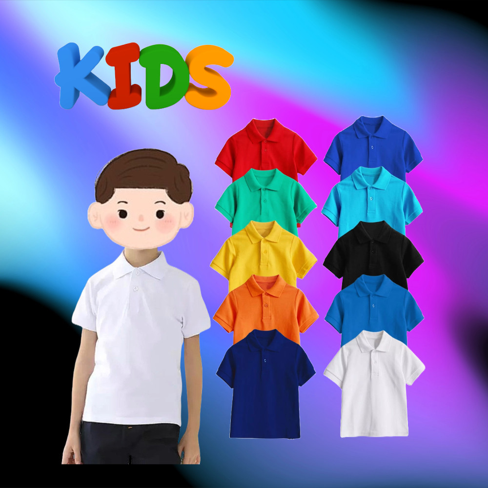 KAOS POLO SHIRT ANAK LAKI LAKI PEREMPUAN UNISEX BAJU LENGAN PENDEK KERAH POLOS WARNA HITAM PUTIH USI