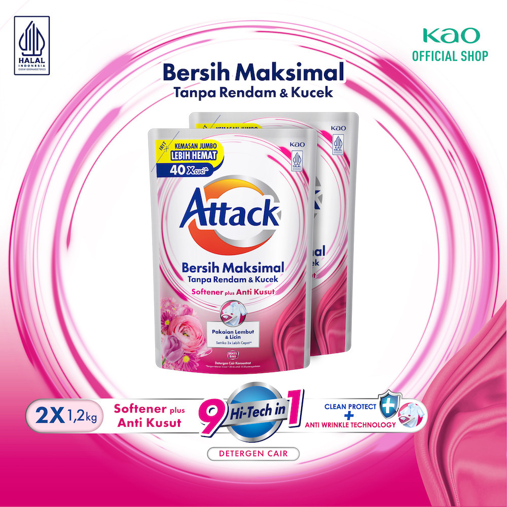 Attack Plus Softener Deterjen Cair Semua Mesin Cuci 1200 mL Twin Pack