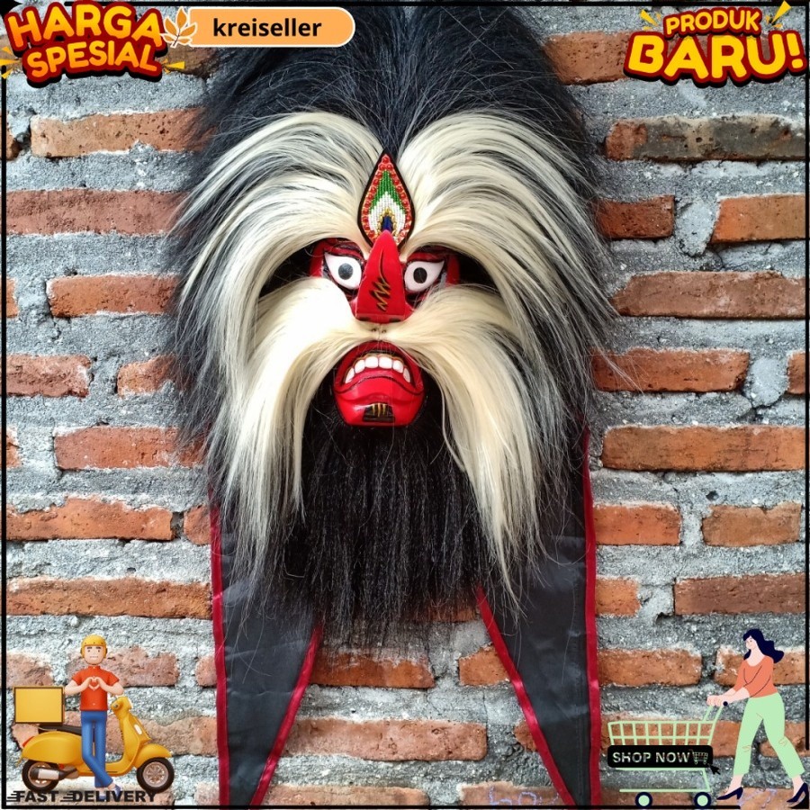 DISKON BESAR-BESARAN Ganongan ISTIMEWA  TOPENG BUJANG GANONG Jambul Merak Kwalitas Super | topeng bu