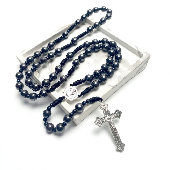 Rosario Batu Blustin Warna Hitam/Kalung Rosario