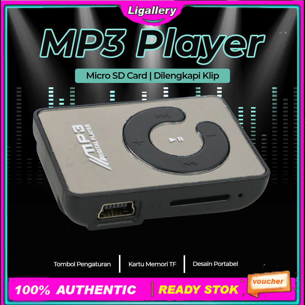 Logo MP3 Player Micro SD Card Dengan Klip Pemutar Lagu Mp3 Player Mini Sd Card