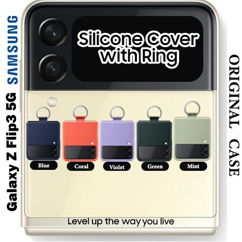 New[Promo] Case Samsung Z Flip 3 Flip3 ORIGINAL SILICONE Cover With RING - Blue