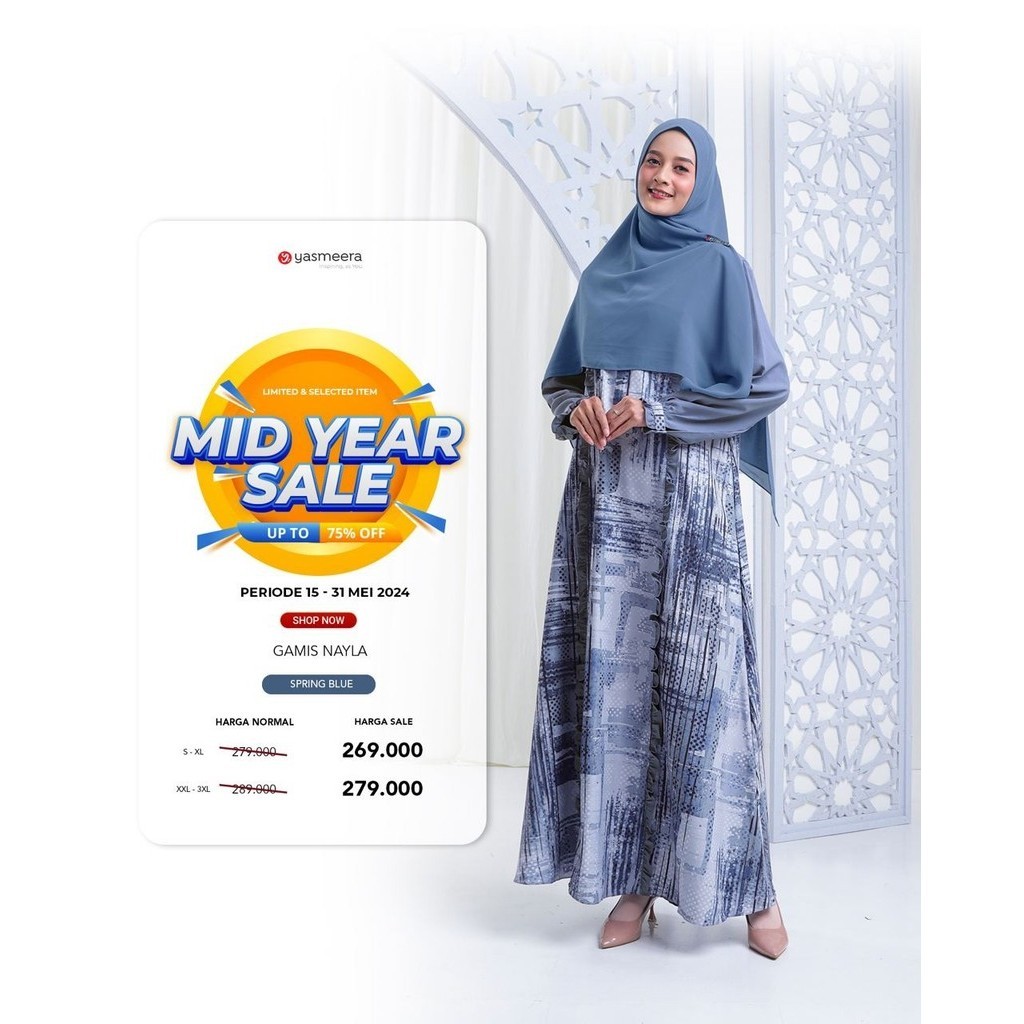 GAMIS NAYLA DRESS WANITA DEWASA DAN REMAJA BY YASMEERA SIZE S - 3XL