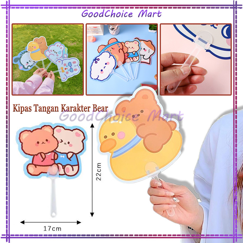 Kipas Tangan Aesthetic Cartoon / Kipas Tangan Motif lucu / Kipas Tangan Karakter Bear Rabbit Lucu