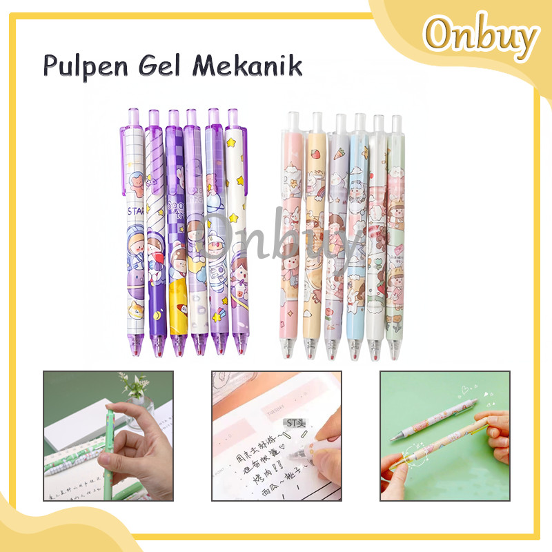 

Set 6pcs Pulpen Gel Mekanik 0.5mm Ballpoint Mekanik Gel Pens Pena Tinta Hitam