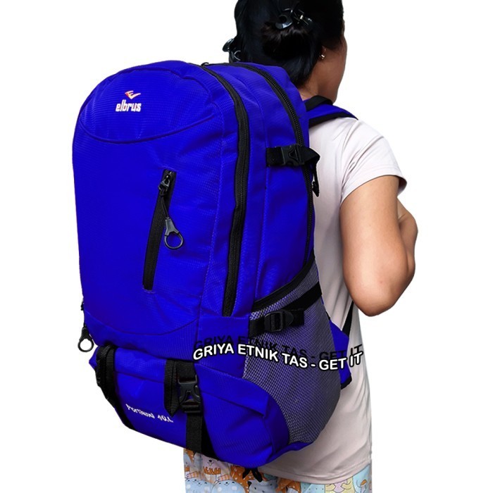 Tas ransel pria elbrus 40 Liter bonus jas hujan - Backpack pria Laptop - Biru