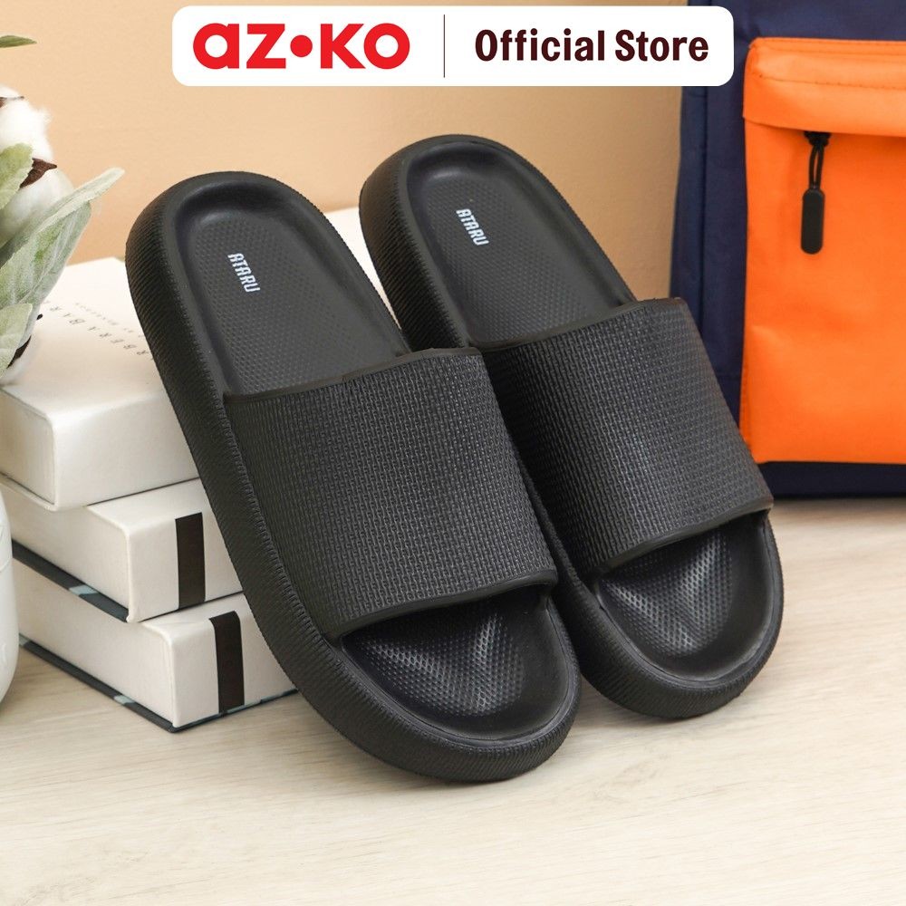 AZKO Ataru Ukuran 44/45 Sandal Karet Thick Slides - Hitam Slipper Sendal Kasual Alas Kaki Stylish
