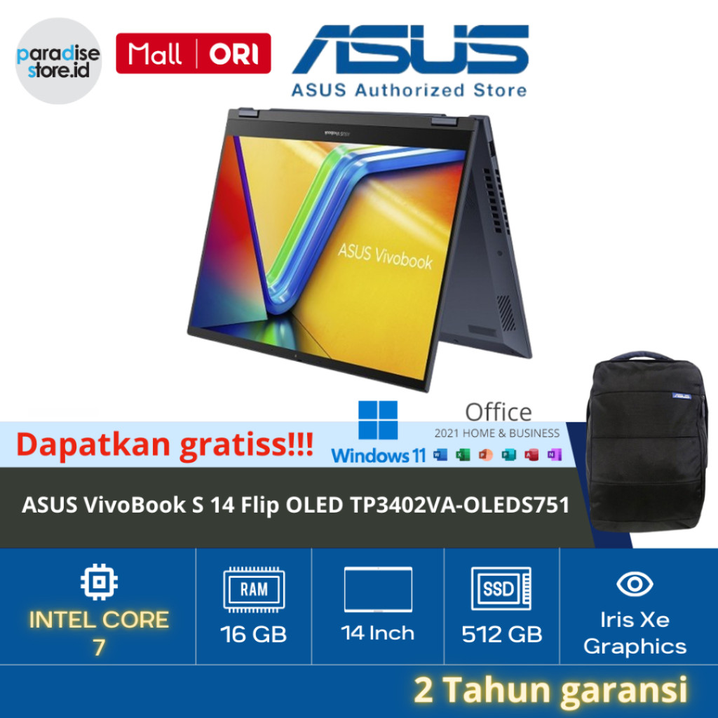 Laptop ASUS VivoBook S 14 Flip OLED TP3402VA-OLEDS751 2.8K OLED 100%DCI-P3 / Core i7 Gen13H / RAM 16