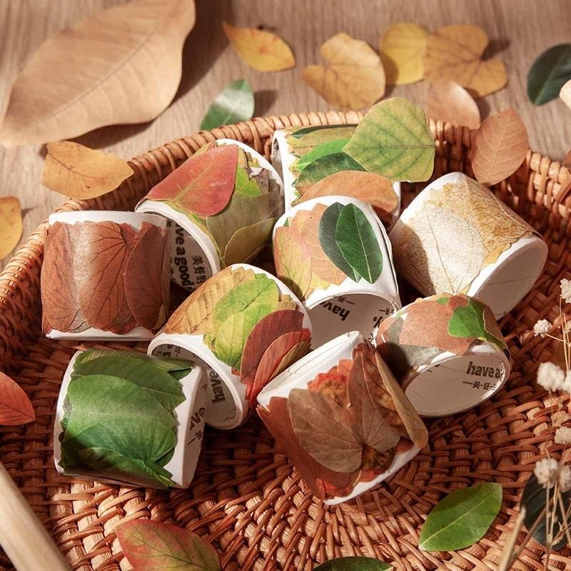 

Journamm 50pcs/pack Leaf Washi Paper Stickers DIY Scrapbooking Natural Collage Materials Decor Diary Aesthetics Roll Stickers