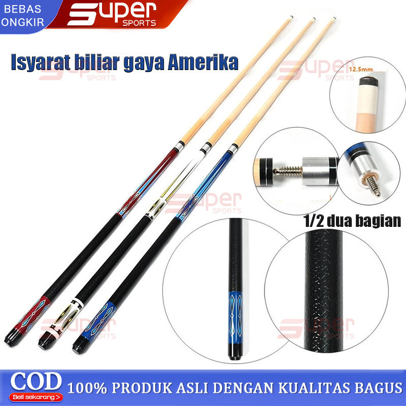 Tongkat Biliar 57" 1/2 Ujung 12.5Mm Permainan Latihan Kolam Kayu Stik Biliar - Stick Billiard Sambun