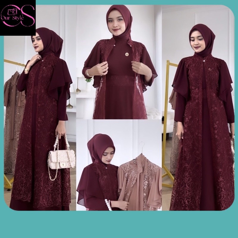 Lebaran kekinian / Georgina Dress Lebaran Kondangan Inner Belt Outer L XL XXL Premium Jumbo Mewah Ga