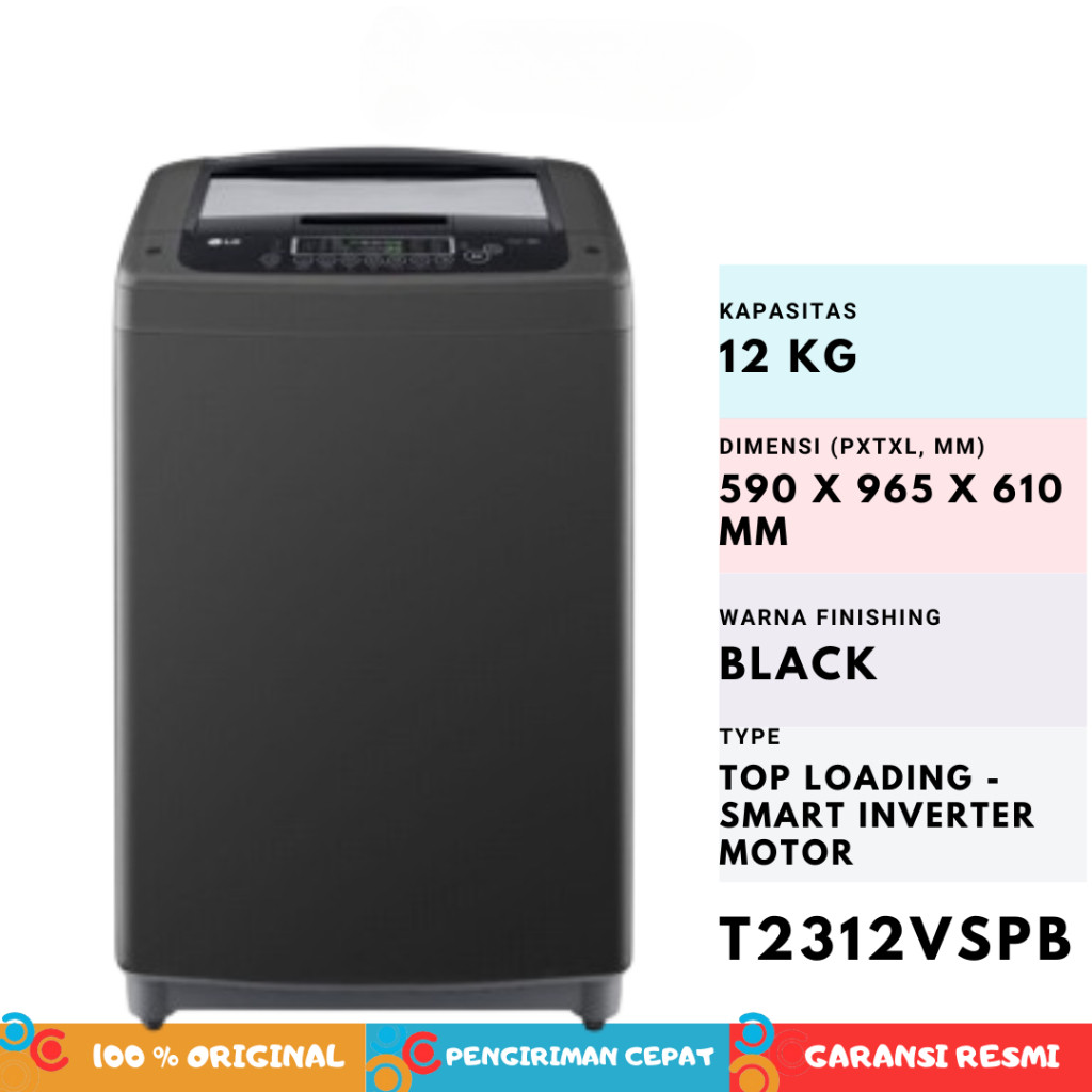 Mesin Cuci LG T2312VSPB Mesin Cuci Top Loading Smart Inverter 12kg