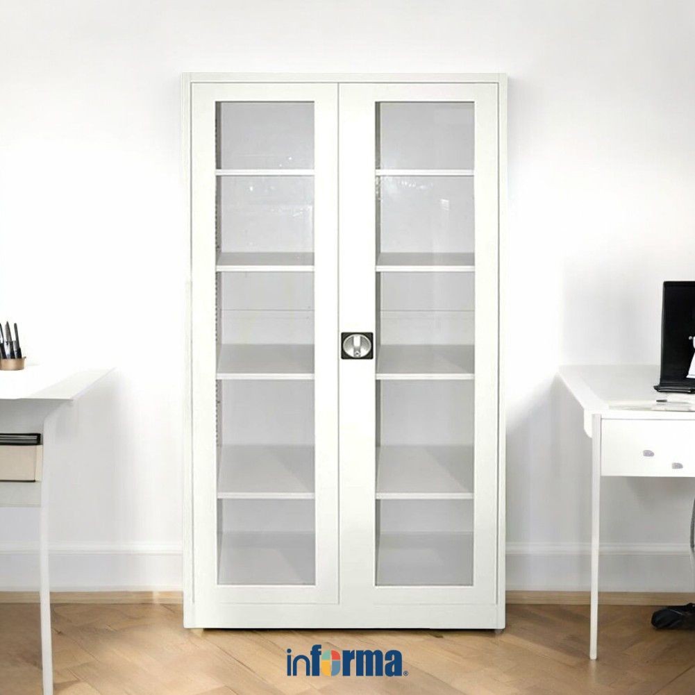 Informa Lemari Arsip Kantor Metal 2 Pintu Kaca High - Putih File Cabinet Lemari Besi Kabinet Tempat 
