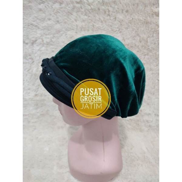 S07 Kerpus topi nenek bludru turban emak motif songkok bludru