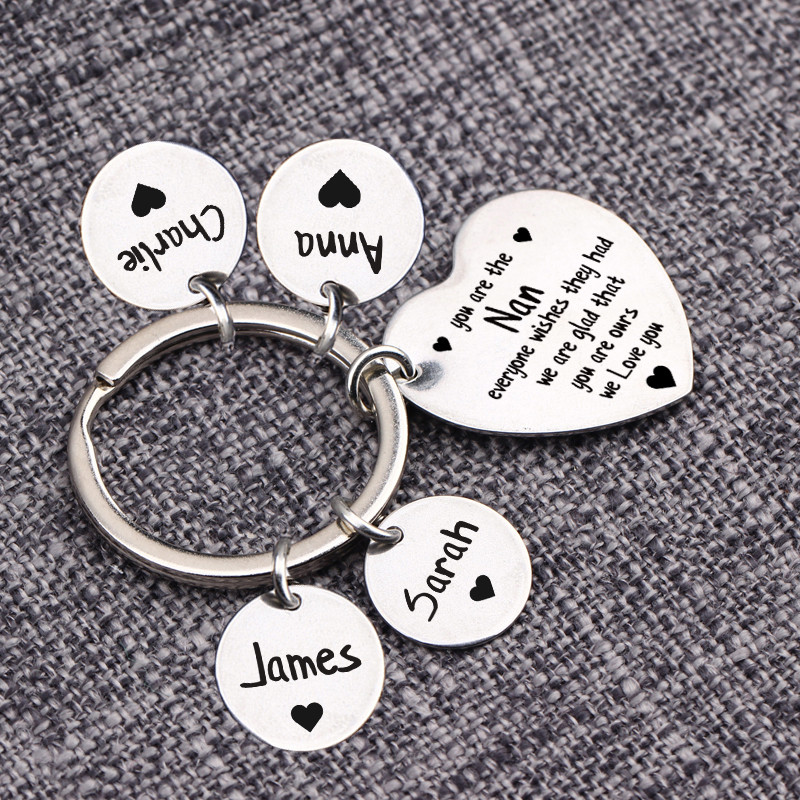 

Personalized Name Keychain For Nan Gift Heart Round Pendant Stainless Steel Key Holder Family Love Grandma Gift Charm Jewelry