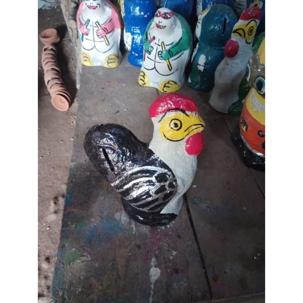 mainan anak celengan tanah liat ayam jago