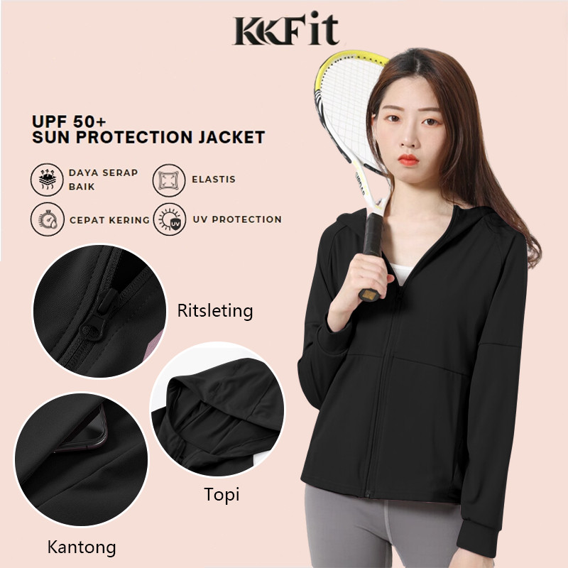 [BEST DEALS] KKFIT Jaket Olahraga Wanita Lengan Panjang Hijab Sport Jaket Protection Yoga Fitness Sp