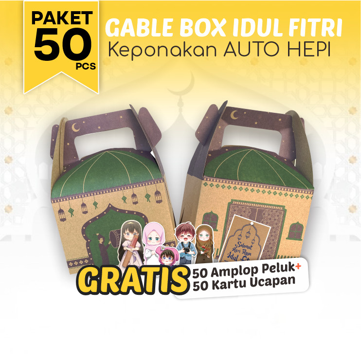 

50 Pcs Gable Box Hampers Lebaran Idul Fitri Anak Ponakan – Motif Beduk /New 2025