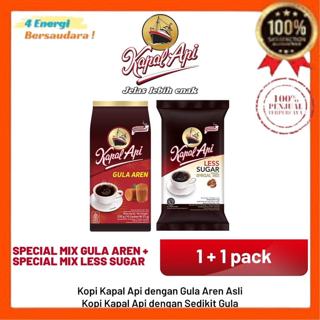 

Kopi KAPAL API Special Mix 1 Pack Gula Aren + 1 Pack Less Sugar 4 Energi Bersaudara