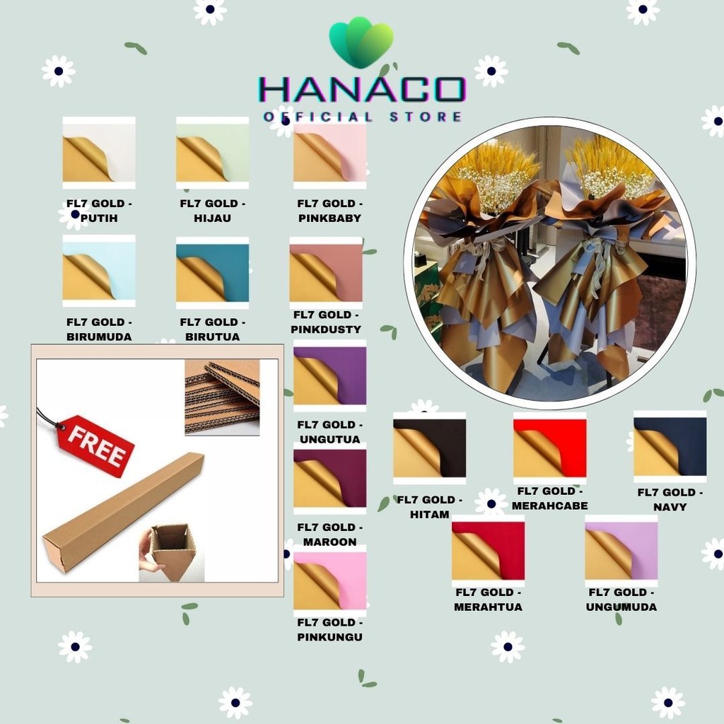 

HANACO - FL7 GOLD 5Lembar-Kertas Bunga Buket Dua Warna Gold/Kertas Buket Bunga Florist Cellophane Bi Color Gold