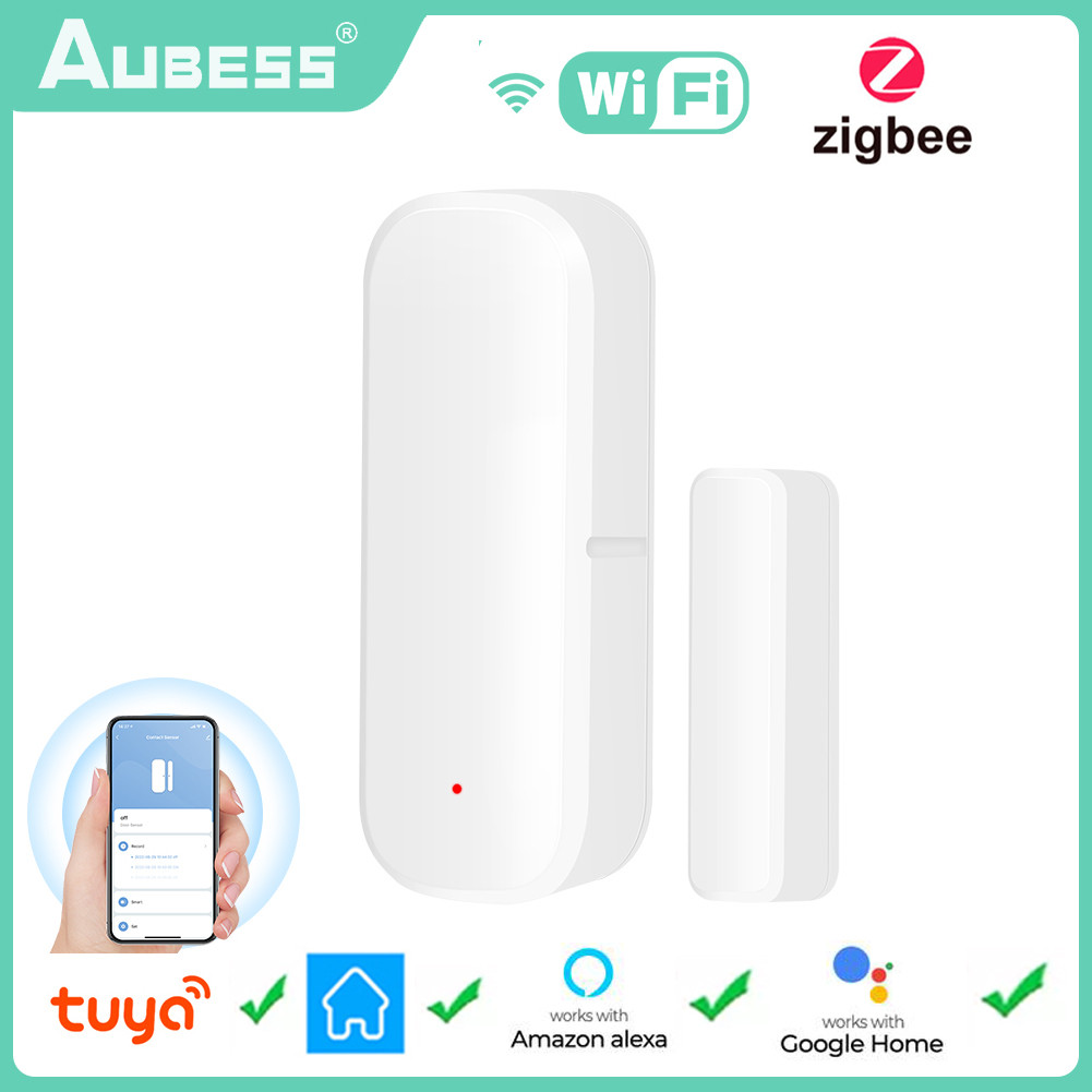 Tuya Zigbee WiFi Smart Door Window Sensor Alarm Detector Independent Magnetic Sensor Smart Home Via 