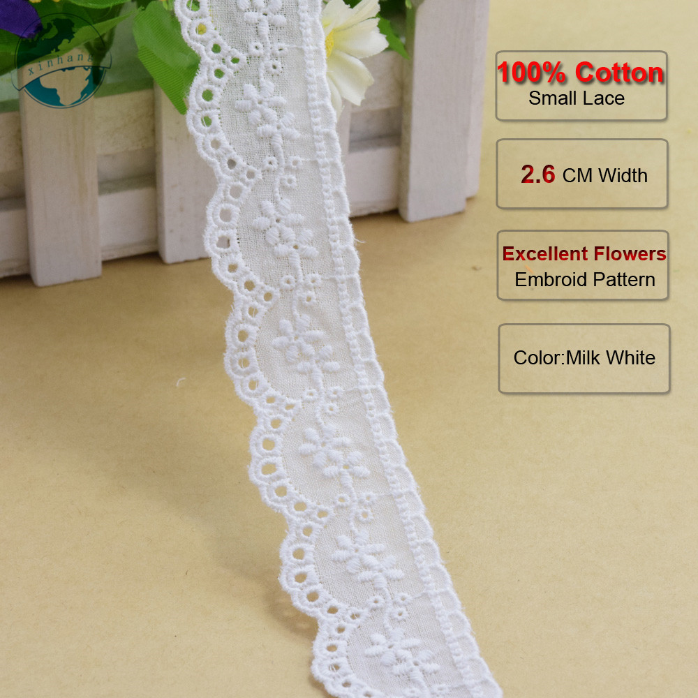 

3yards 2.6cm 100% Cotton Embroidery Lace for crafts Sewing Ribbon Guipure Trim Lace Fabric & lace DIY Garment Accessories#3171