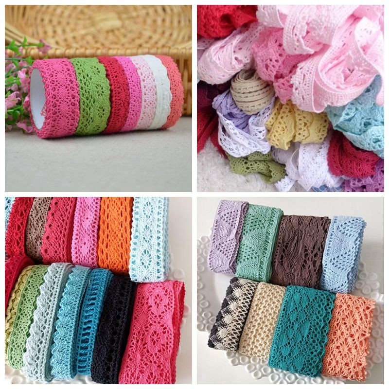 

1-3.5cm 10yards/lot Mix Colorful Cotton Lace Trims Natural Cotton lace ribbon DIY COTTON FABRIC Sewing Wrapping Material