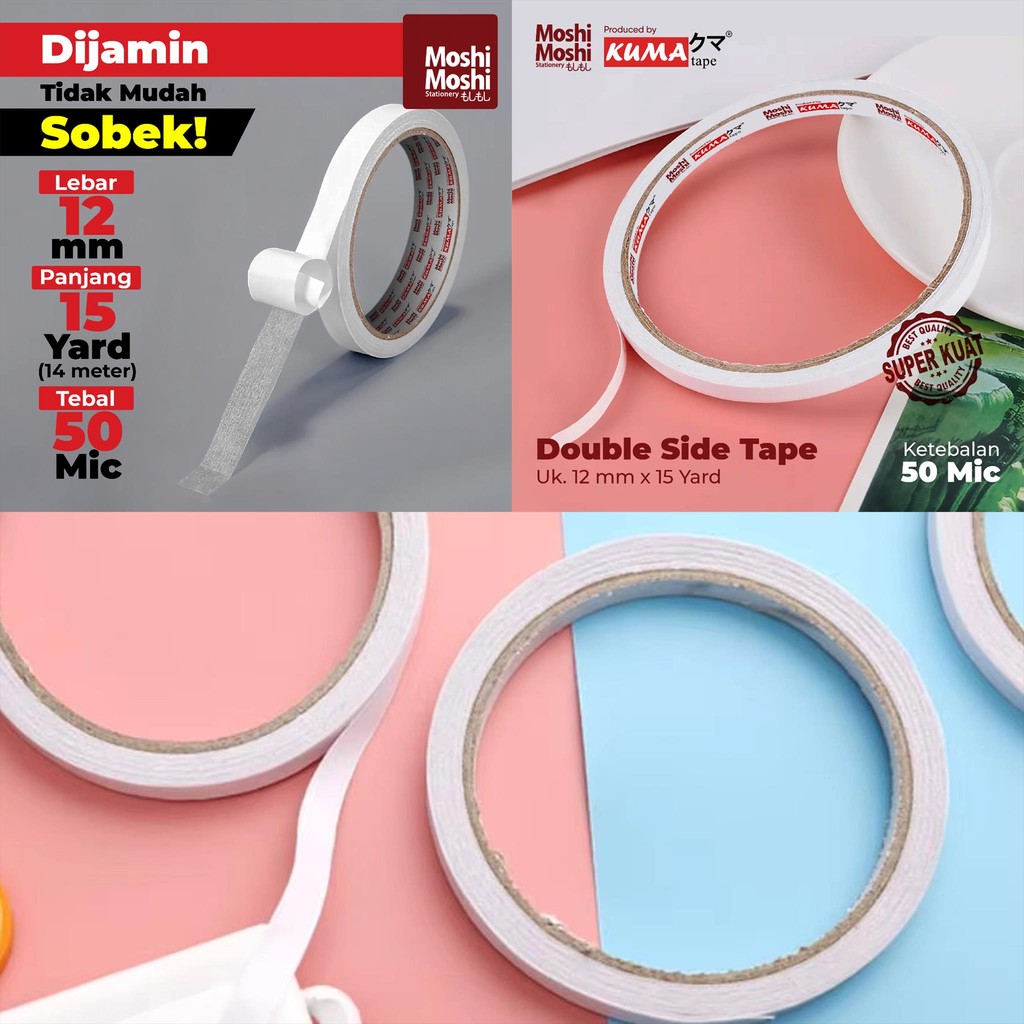 

Double Sided Tape 1/2 Inch / Double Tip 12 mm x 15 Yard / Stationery Kantor Perekat Kuat Selotip Lakban