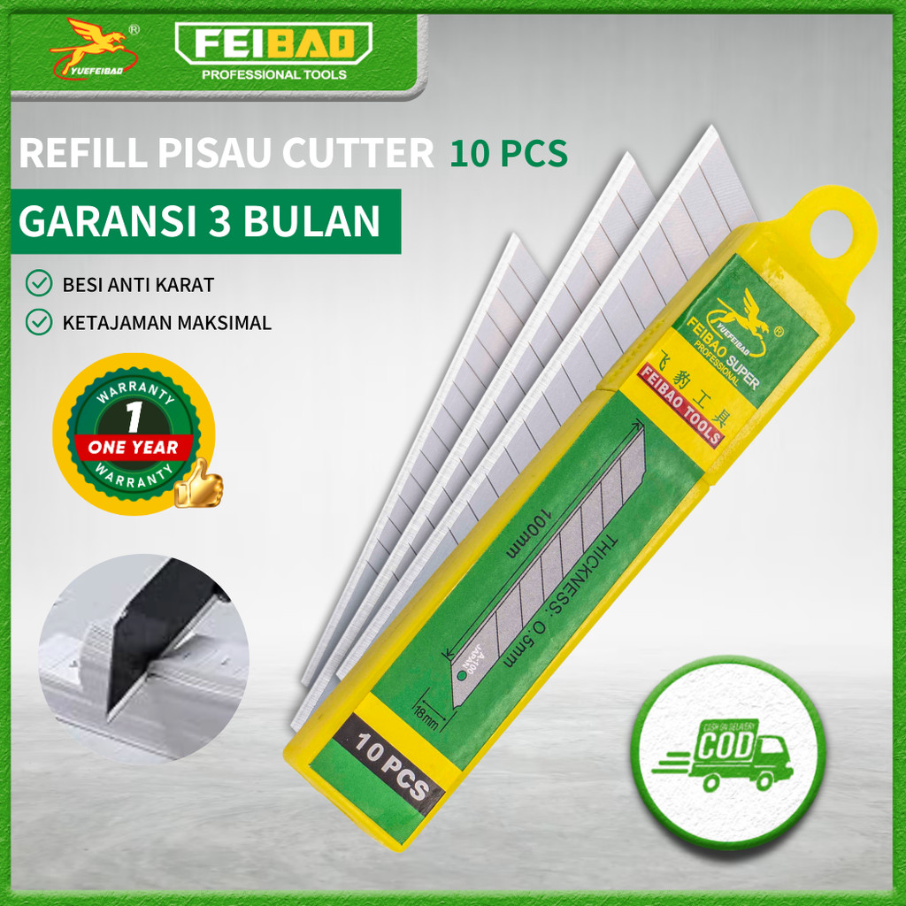 

Feibao Refil Isi Pisau Cutter / Isi Ulang Cutter / Knife Blade Refill 10 PCS / 14 Bagian / F32-0098A