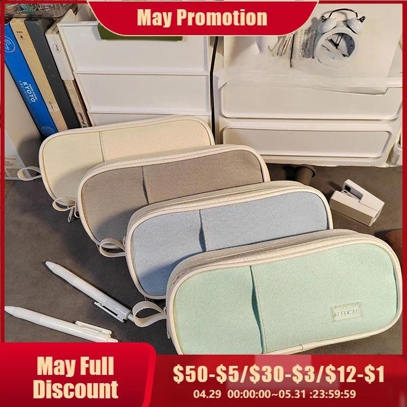 

Student cute pencil bag Button canvas cord cloth stationery bag School supplies Large capacity storage bag DIY children pen case