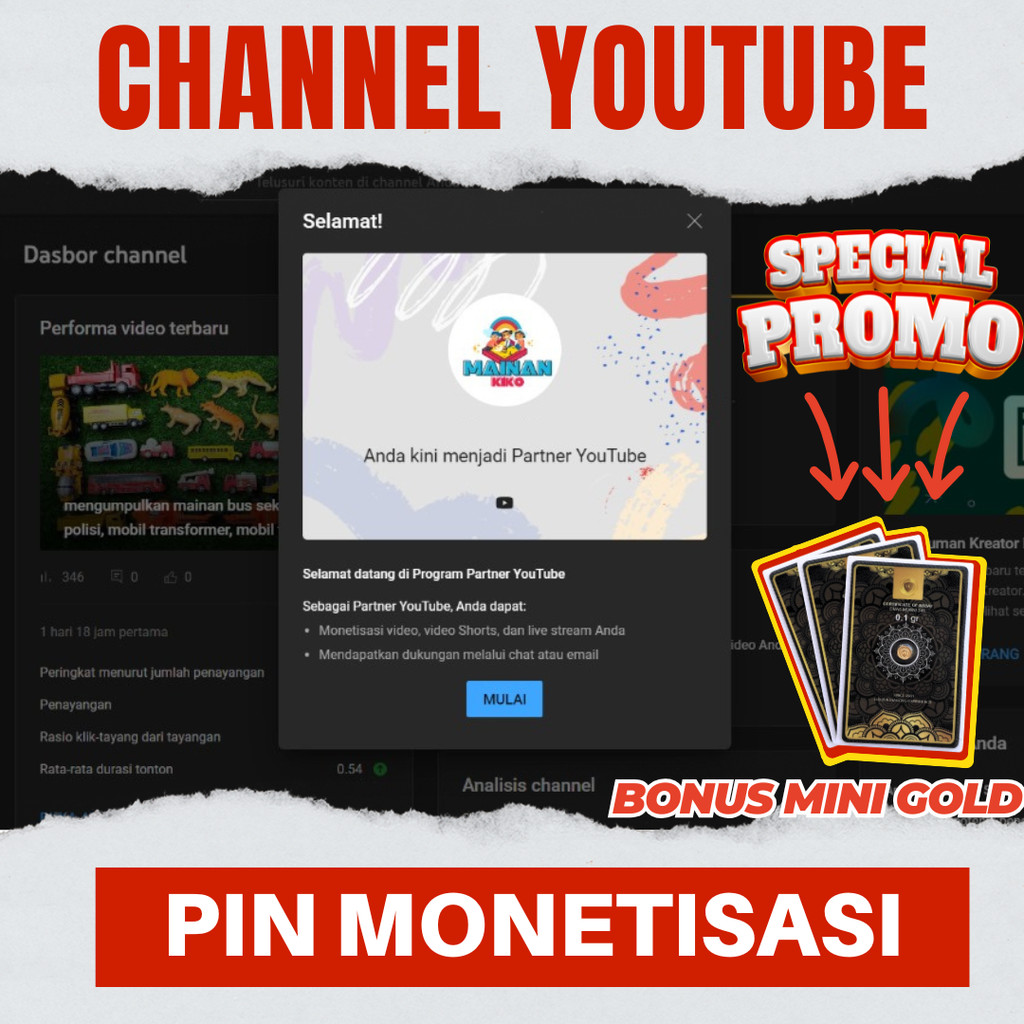 CHANNEL YOUTUBE MONETIASI SUDAH PIN
