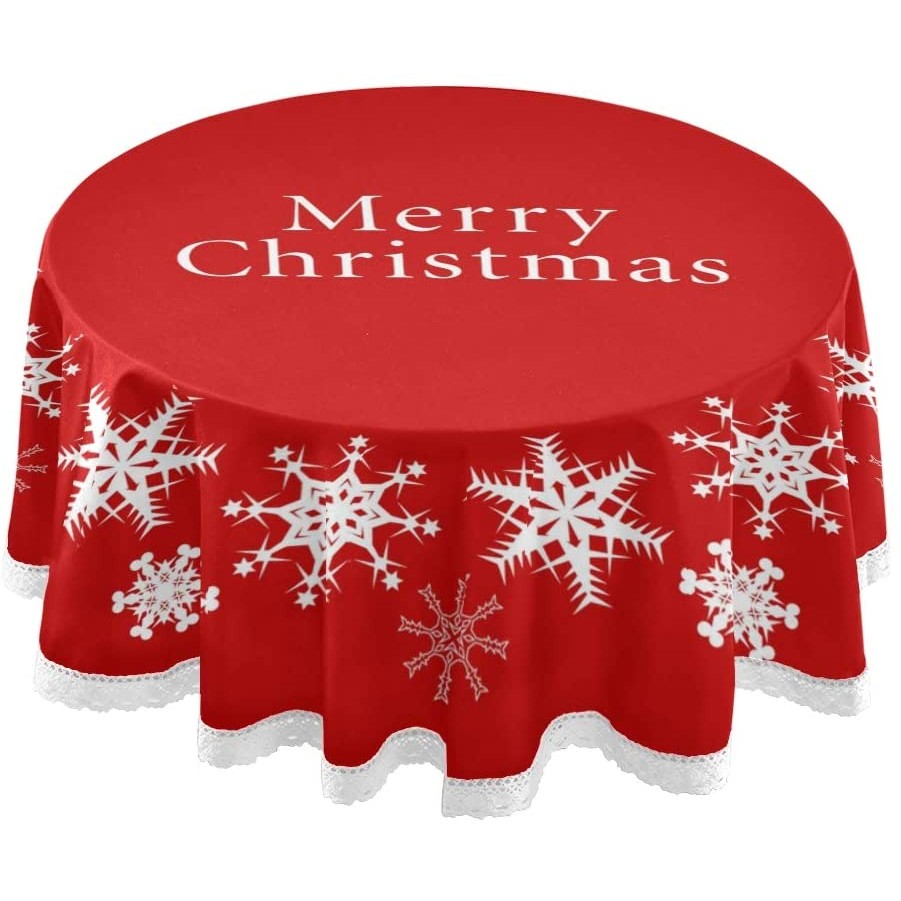 

Red Christmas Snowflake Round Tablecloths Circular Table Cover Washable Polyester for Buffet Table Parties Picnic Dinner 60 Inch