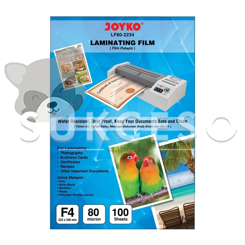 

JOYKO Laminating Film LF80-2234 F4 Film Pelapis Foto Isi 100 Lembar
