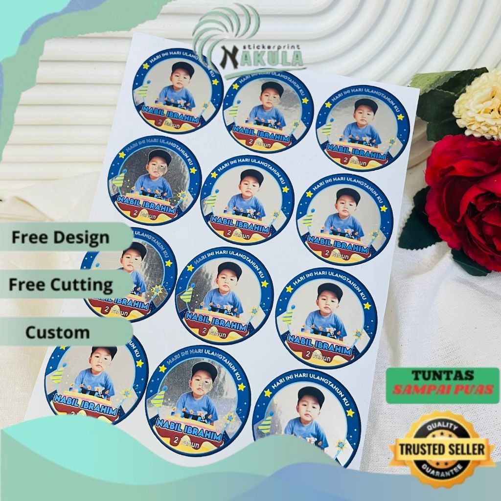 

NKL 9-15 Sticker Ulang Tahun Anak Gold/Silver Anti Air Stiker Label Undangan Happy Birthday Uk.Besar
