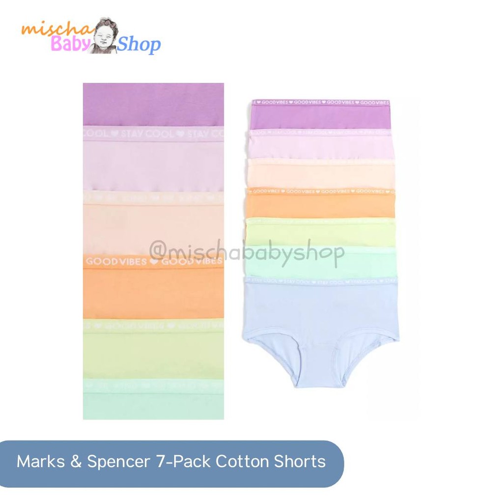 Marks & Spencer 7-Pack Cotton Rich Logo Waistband  | Pakaian Dalam Anak Perempuan