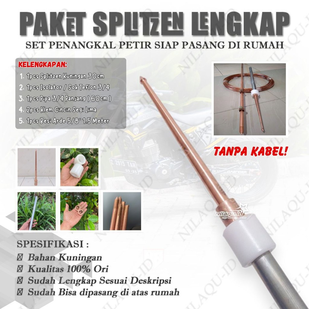 Penangkal Petir 2 Tombak + 20 meterkabel tinggal pasang