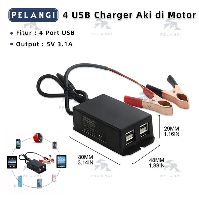 4 USB Charger Aki di Motor - Sambungan Charger HP ke Aki Motor - Casan HP di Motor - Charger Motor A