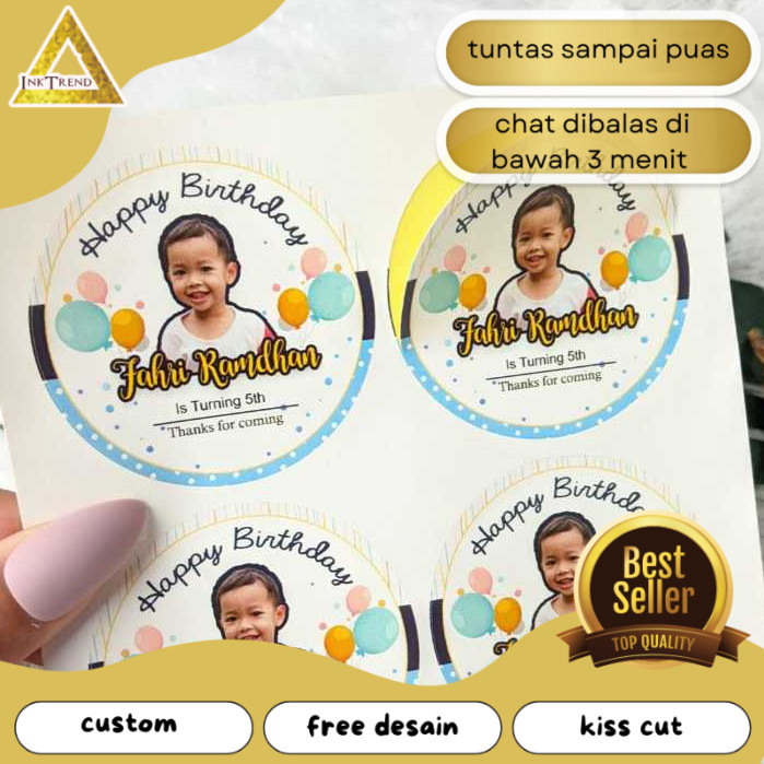 

INKA 2-4 Sticker Bulat Ulang Tahun Anak Stiker Ultah Free Design Template Birthday Bahan Chromo