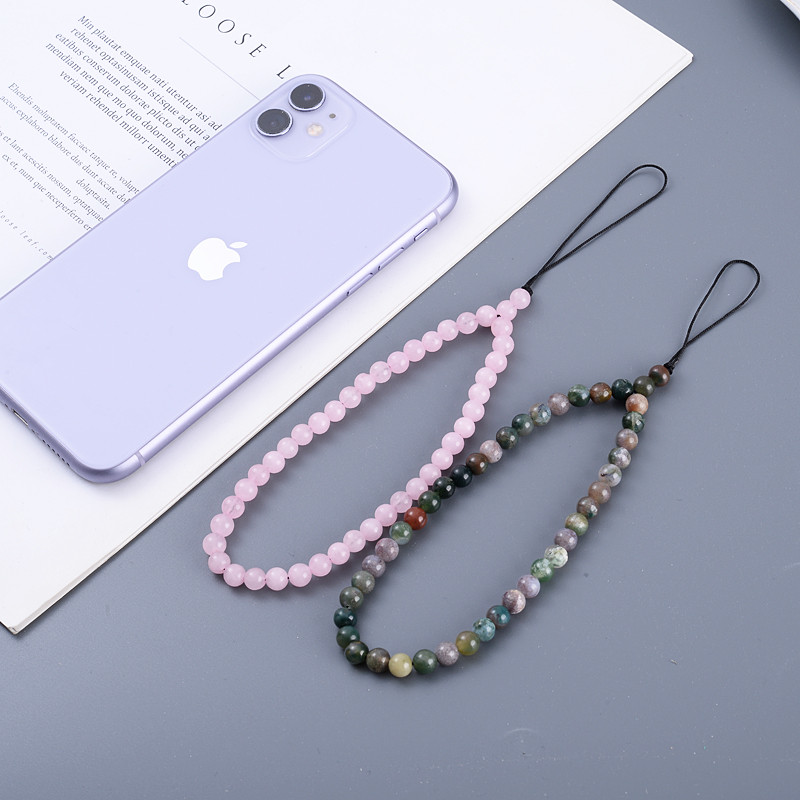 

New Wrist Lanyard Key Phone Chain Anti Lost Phone Strap Telephone Jewelry 6mm Natural Stone Beaded Accessories Findings